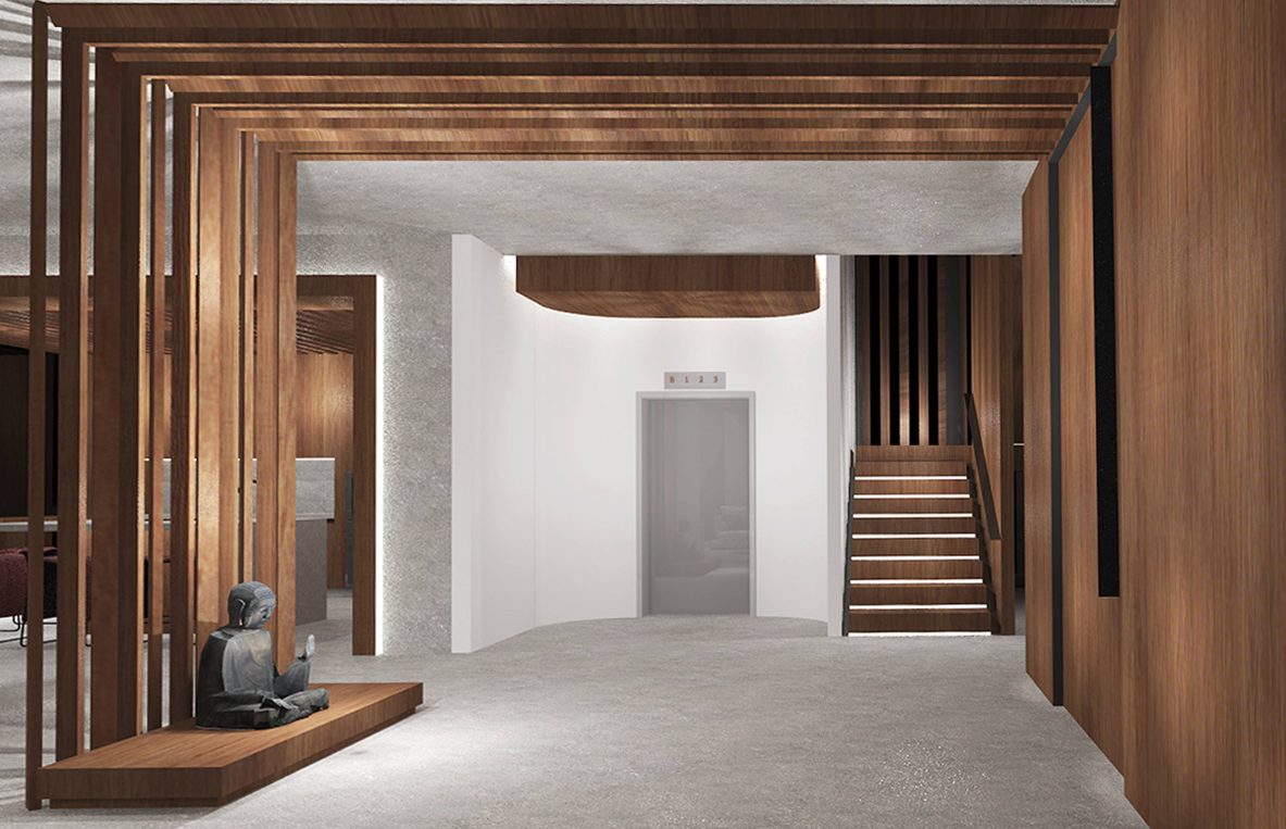 minimalist and oriental foyer interior architecture