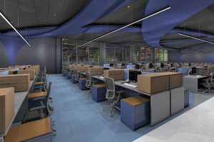 minimalist blue office interior deisgn