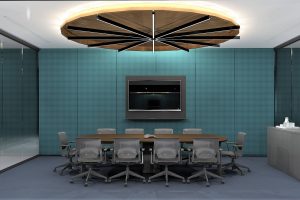 minimalist blue office meeting room
