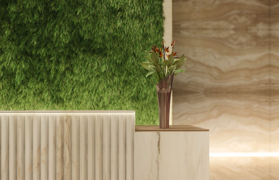 custom dresser design for a residential lobby in white marble