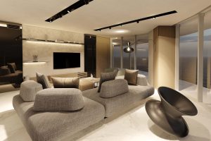 minimalist living room with media wall