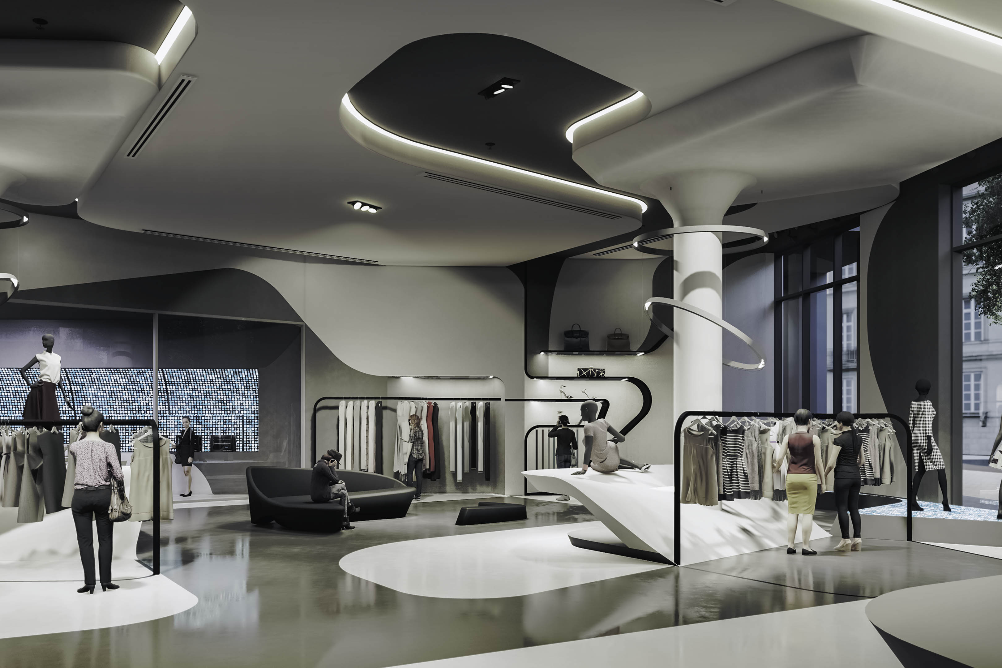 futuristic retail store interiors