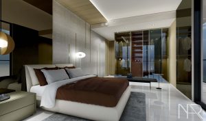 Contemporary Bedroom with open closet